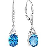 Rocayi Oval Dangle Drop Earrings for Women 925 Sterling Silver Leverback Earrings Birthstone Jewelry Gifts for Her