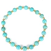 Turquoise Bracelet, Bohemian Natural Genuine Turquoise Bead Bracelet for Women, Handmade 6mm Round Beads Stretch Bracelet Turquoise Jewelry