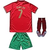 LeenBD Portugal #7 Ronaldo Kids Football Soccer Jersey/Shorts/Socks Kit Youth Sizes
