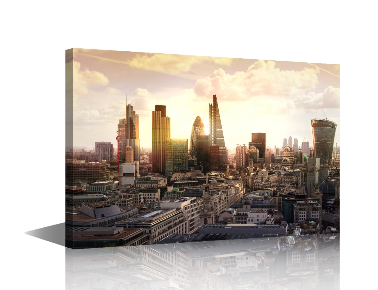 TISHIRON 1 Piece London Skyline Wall Art London City Downtown Pictures for Bedroom Canvas Print Posters Painting London Sunset Wall Decoration for Living Room Framed Ready to Hang (12''Wx 18''H)