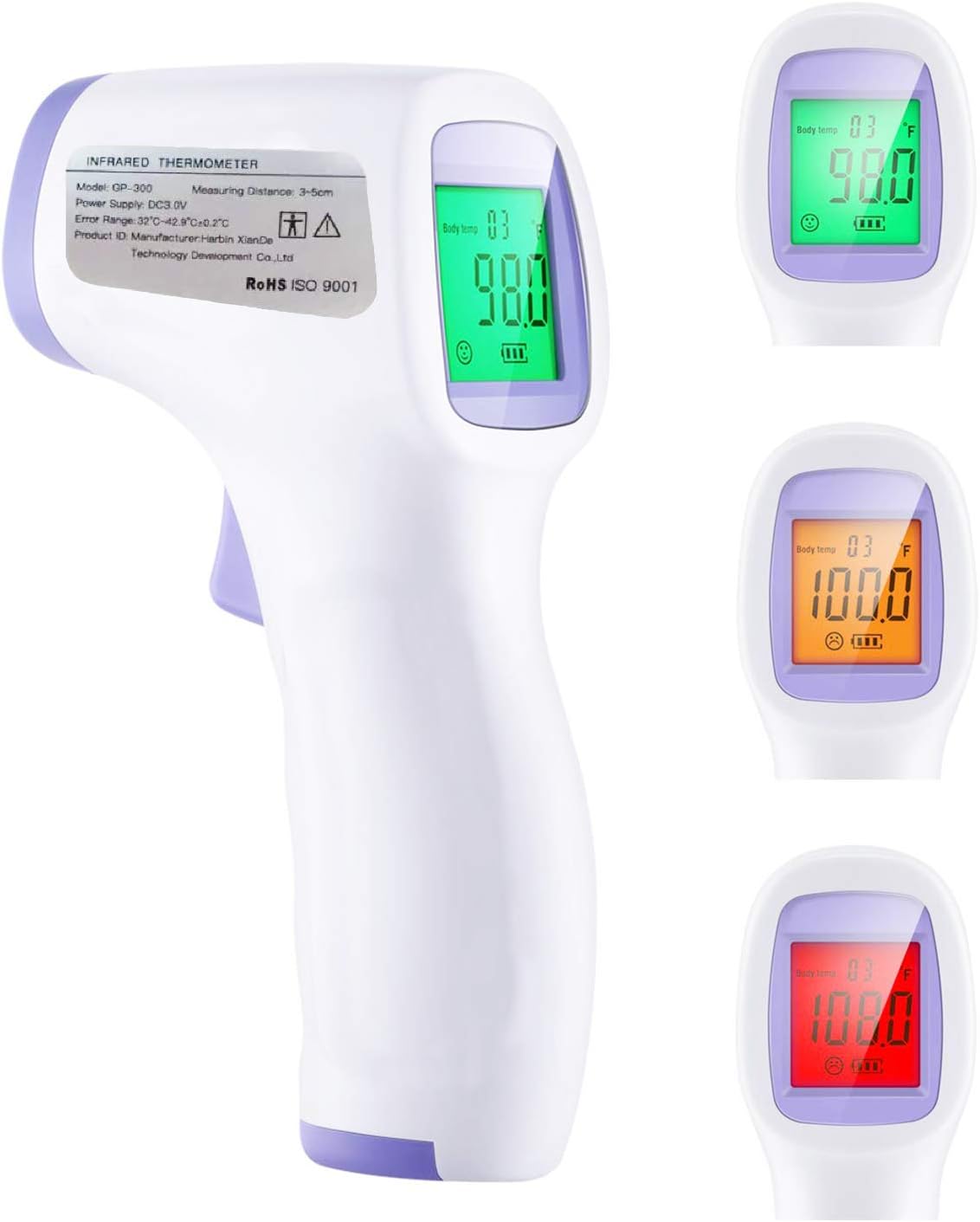 Thermometer for Adult Forehead Fever 32-43โ(89.6-109.4โ) Digital CE Medical Approved Ear Body Infrared Gun for Adult Baby Kids Human Temporal Temperature - No Touch
