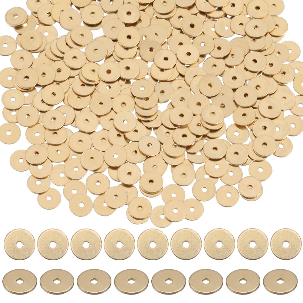 SUNNYCLUE 1 Box 400Pcs Real 18K Gold Plated Brass Beads 6mm Golden Heishi Disc Beads Bulk Flat Round Loose Spacer Bead Long-Lasting Metal Beads for Jewellery Making Beading Kits DIY Crafts Supplies