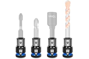 BLACKROBOT 4PCS Impact Bit Holders 1/4 Square Drive to 1/4 Hex Bit Socket Adapter, Impact Wrench Ratchet Use, Cr-Mo Steel