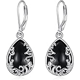 JERWLI Black Onyx Earrings 925 Sterling Silver Filigree Earrings Boho Jewelry Christmas Valentines Day Gifts for Women