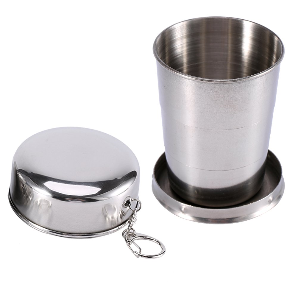 Yosoo Collapsible Stainless Steel Collapsible Glass Cup for Camping Travel Hiking (S)