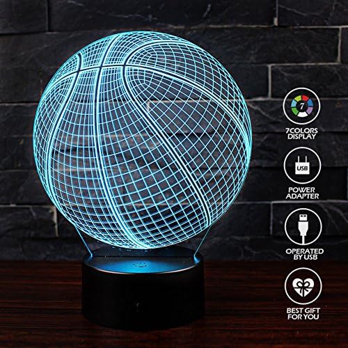 Erhard 3D Night Light Table Desk LED Lamps 7 Colors Change Decor Atmosphere Illusion Lamp with USB Cable Smart Touch Button Control (Basketball)