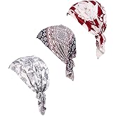 Pre Tied Chemo Head Scarf 3 Packed Beanie Skull Cover Cap for Women (Set6-Long Style)