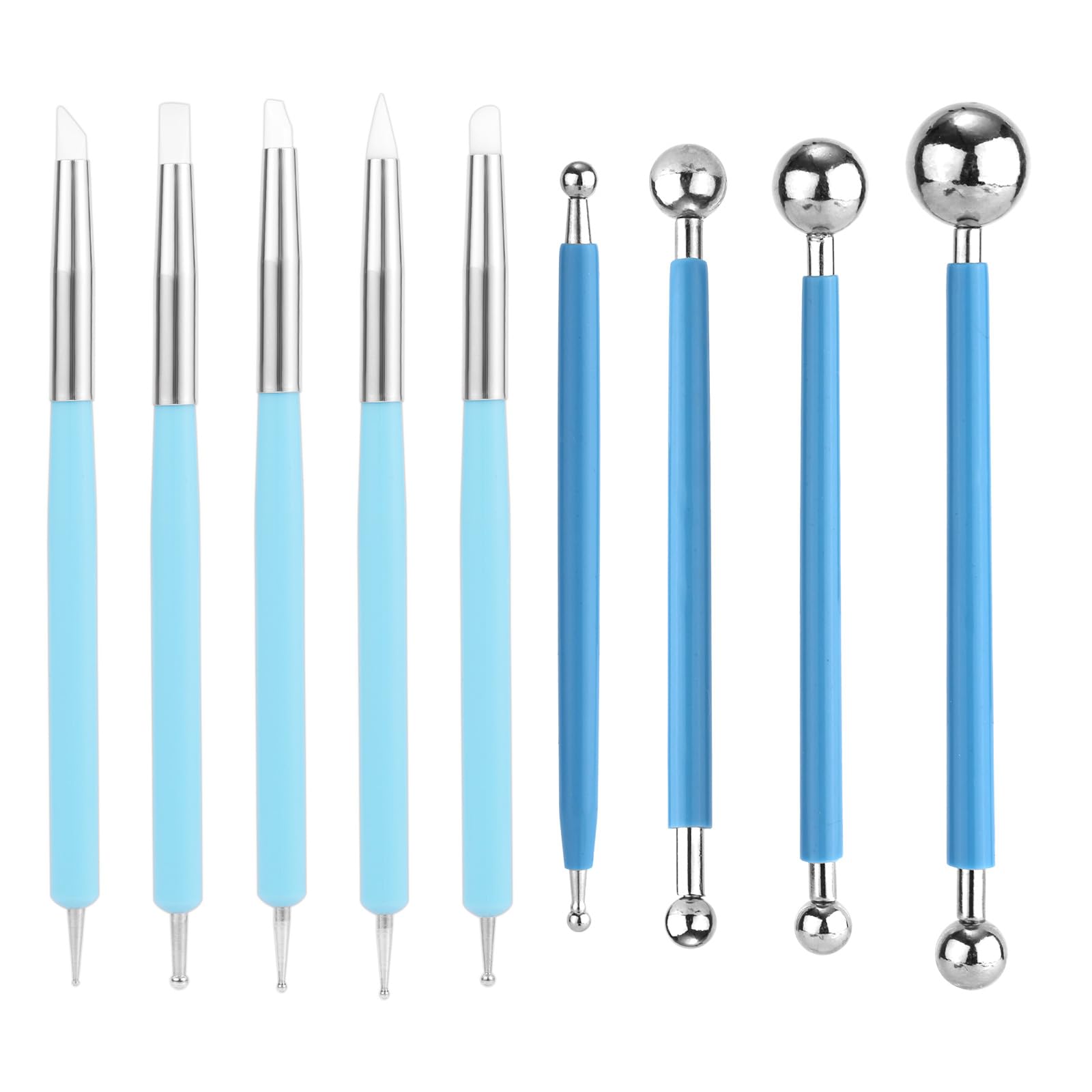 9pcs Polymer Clay Tools, Pottery Silicone Clay Sculpting Tool Including 4pcs Double-Ended Metal Ball Tools & 5pcs 2 Way Dotting Pen Tool Modelling Clay Embossing Tools for DIY Clay Decorative Art