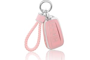YO&YOYE for Toyota Key Fob Cover with Keychain, Pink Soft TPU Key Case Protection Shell Fit for 2018-2022 Camry RAV4 Highlander Avalon C-HR Prius Corolla GT86 Smart Key Holder