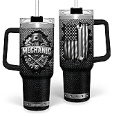 SANDJEST Mechanic Gift for Men, 40oz Stainless Steel Insulated Coffee Tumbler With Lid & Straw, Travel Mug Gift for Dad Husband, Christmas Birthday Father's Day