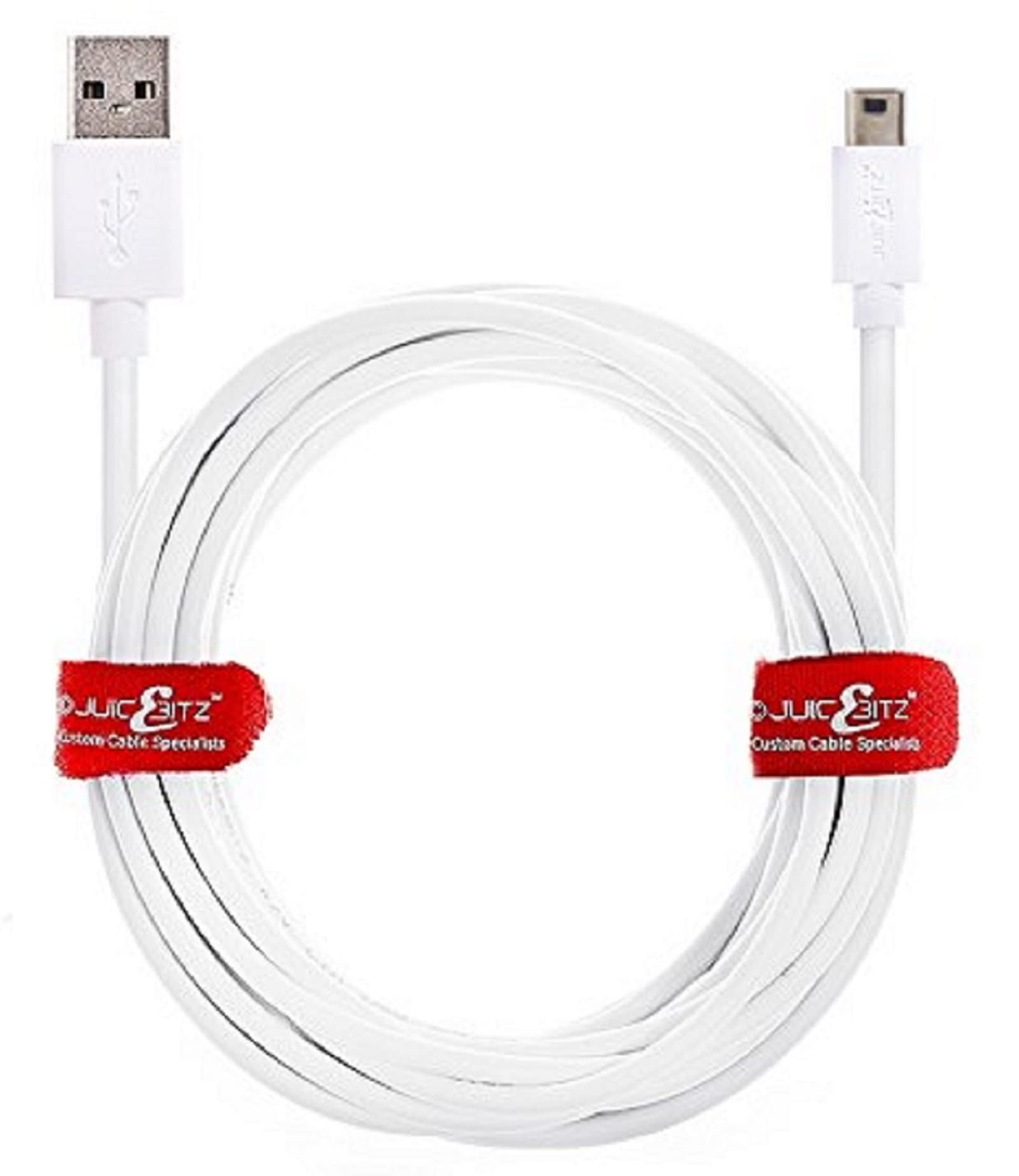 JuicEBitz 5m USB A to MINI B 22AWG Fast Data Charger Cable Lead compatible with DashCam/SatNav inc. NextBase 522/512GW, 422/412GW, 402G, 322/312GW, 212G, DUO HD etc (White)