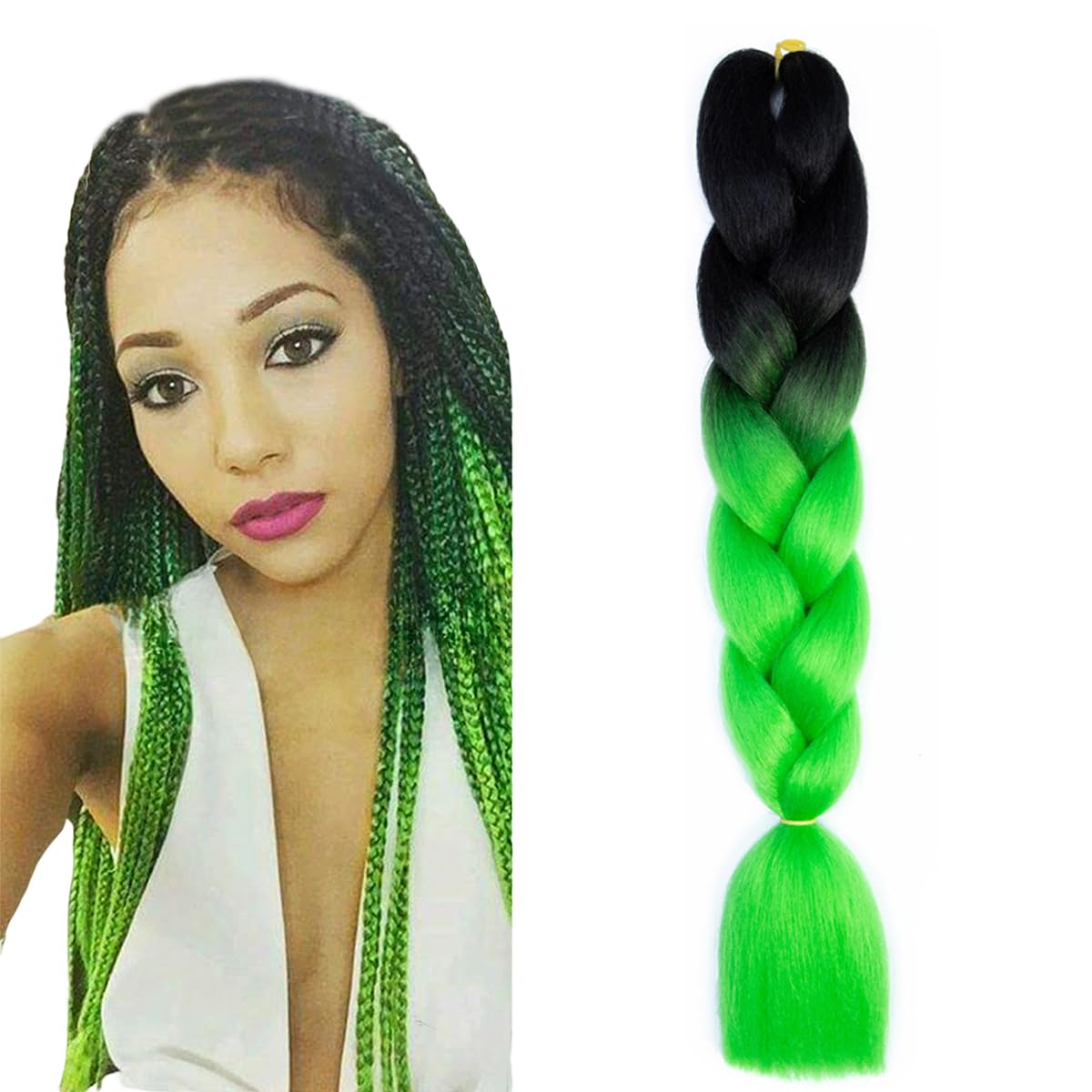 Braiding Hair Extension 24inch Fashion Synthetic for Women Girl Colourful for Cosplay Green GBBZ056 โ image 1