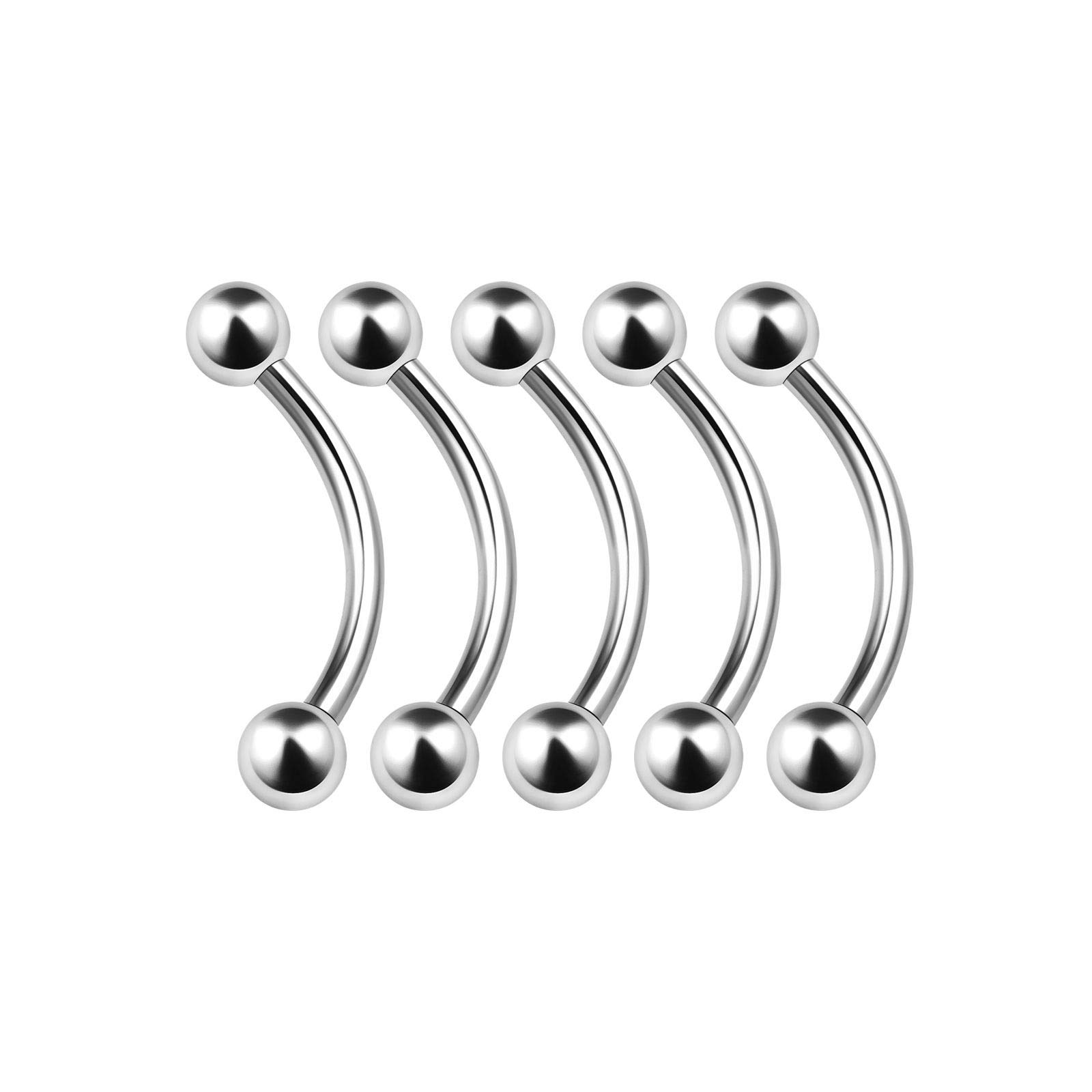 BanaVega 5PCS Stainless Steel Curve Barbell 16g 3/8 10mm 3mm Ball Rook Cartilage Tragus Daith Earrings Lip Piercing Jewellery 4886