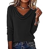 HVT Women's 2025 Fall Cowl Neck Sweater Long Sleeve Knit Pullover Top Soft Drape V-Neck Sweaters for Casual Fall Winter
