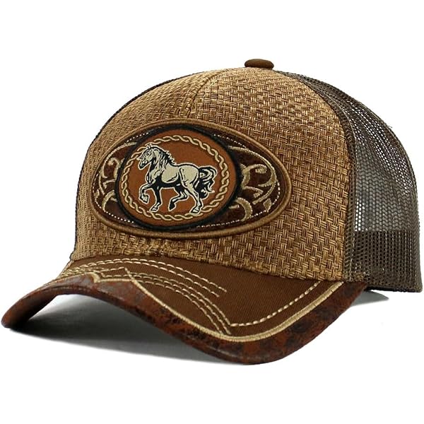 Straw Design Metallic Rodeo Cowboy Horse Metal Logo Trucker  display picture 2