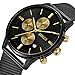 Black and Gold Men's Fashion Chronograph Quartz Analog Wrist Watch with Black Mesh Stainless Steel Band - BAOGELA