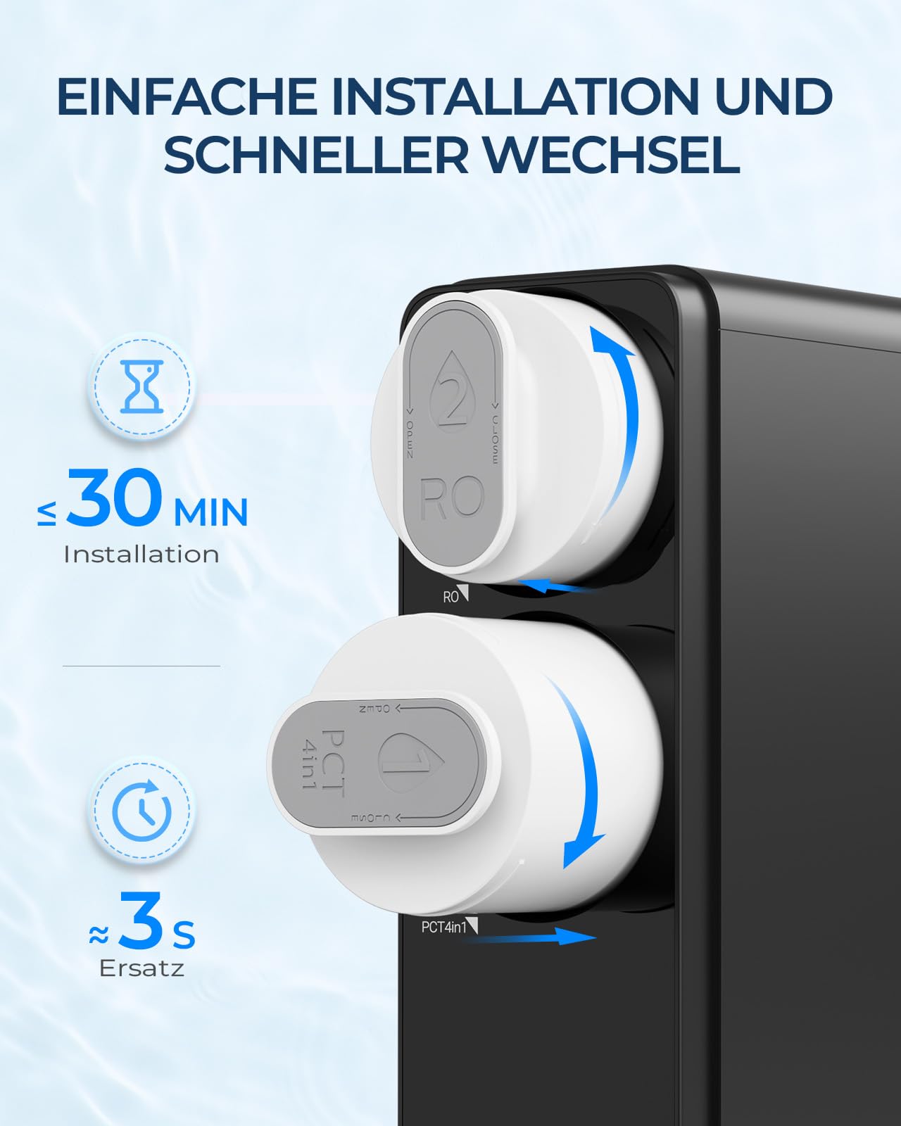 Ecoviva Untertisch Osmoseanlage, Trinkwasser Umkehrosmoseanlage mit 8-stufige Filtration, 600 GPD, Hochleistungs-Osmoseanlage mit 2.5:1 Rein zu Abfluss, Einfache Installation, Schwarz