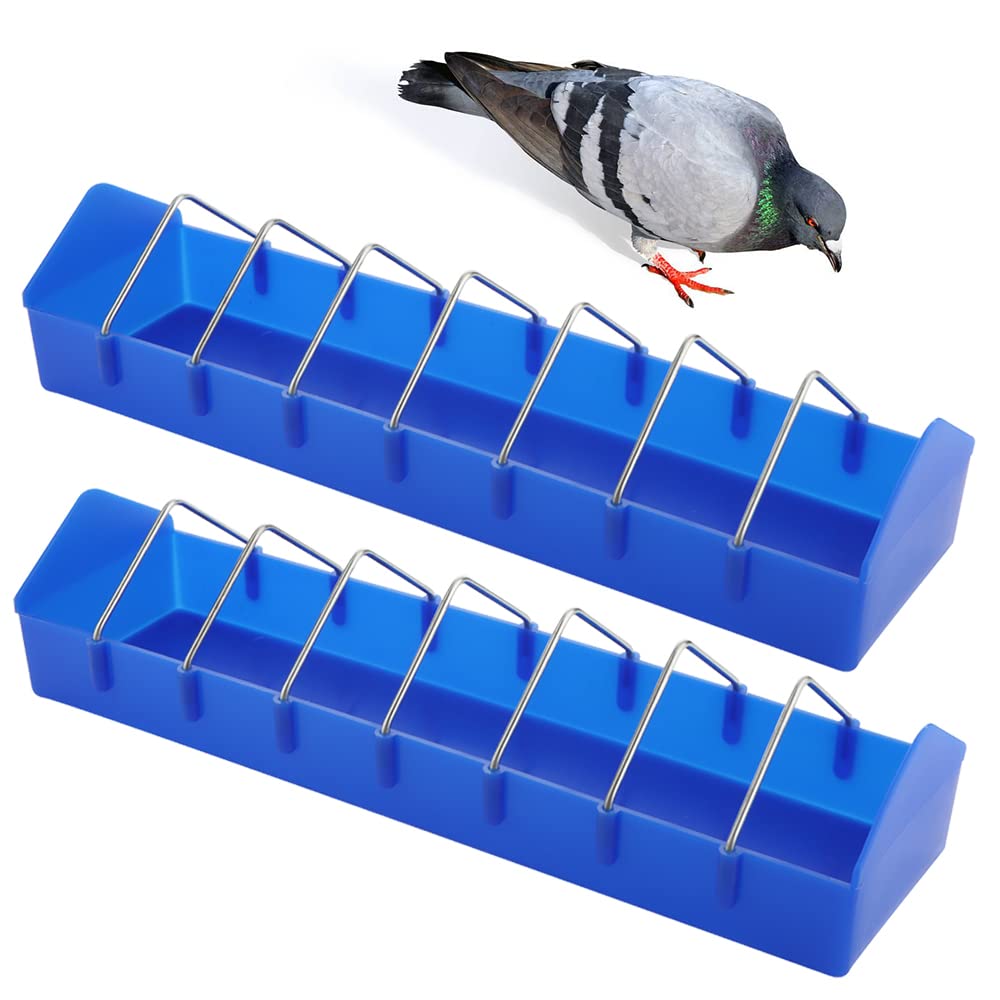 Photo 1 of 2 Pack Large Pigeon Feeder Thick Durable Slot Container Feeding Dish Food Dispenser Tool for Pigeon Chicken Duck Bird Poultry (Length: 16")