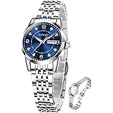 Taxau Womens Watch Fashion Dress Waterproof Silver Watches for Women Casual Easy Read Quartz Analog Women's Watch Two Tone Stainless Steel Ladies Watches with Day Date