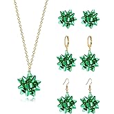 RLHRNDE Christmas Bow Necklaces Earrings Set For Women 3D Enamel Red Green yellow White Xmas Bows Flower Glitter Small Lightweight Pendant Necklaces Earrings Winter Autumn Festival Holiday Fashion Jewelry Gifts