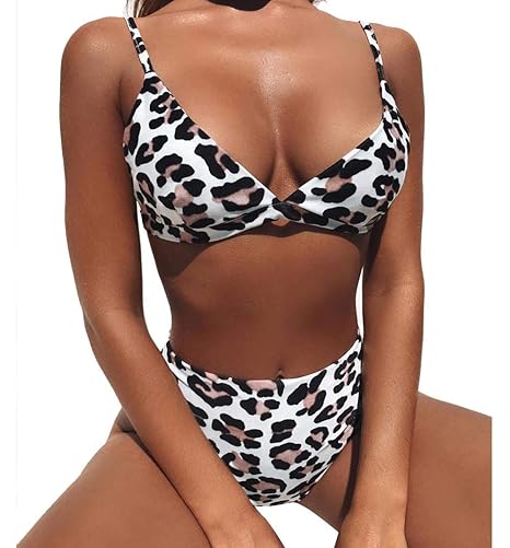Dehots Sexy Damen Bikini Set Bademode Badeanzüge Bikinis für Frauen Mädchen Bandeau Push Up mit Bügel Leopard