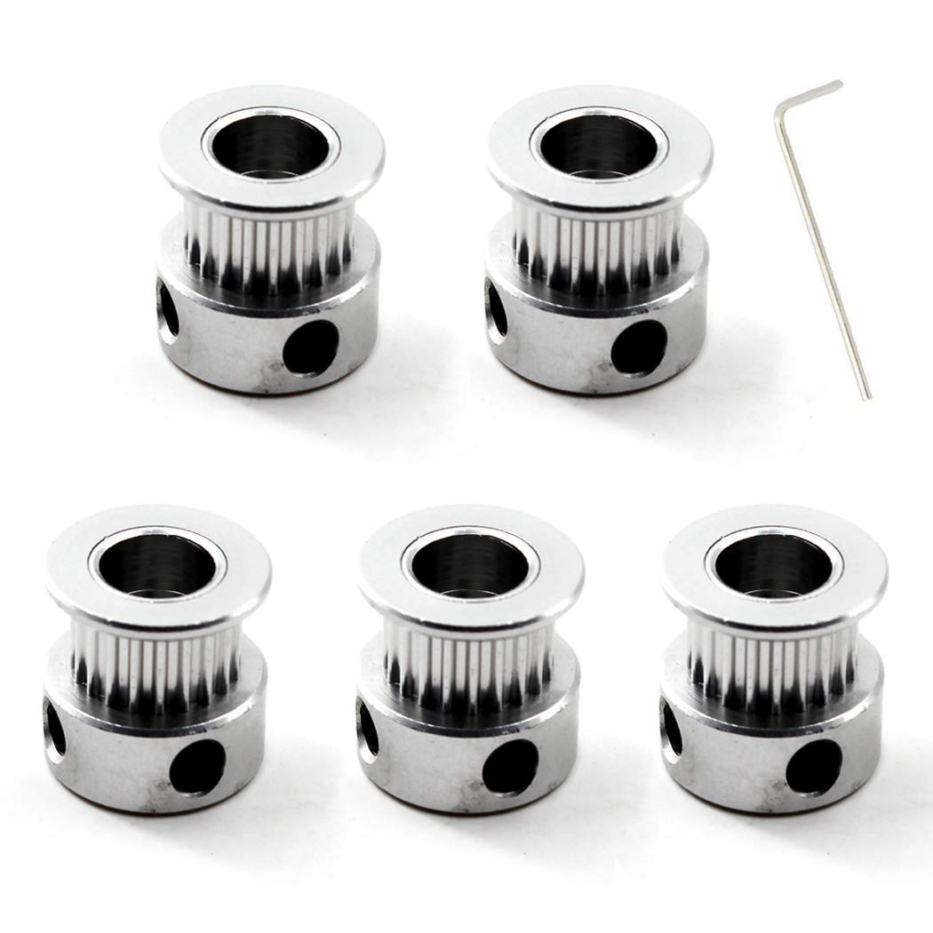 GT2 Aluminum Timing Belt Pulley kit 20 Teeth Bore 8mm and M3 Wrench for 3D Printer 6mm Width Timing Belt (Pack of 5pcs)