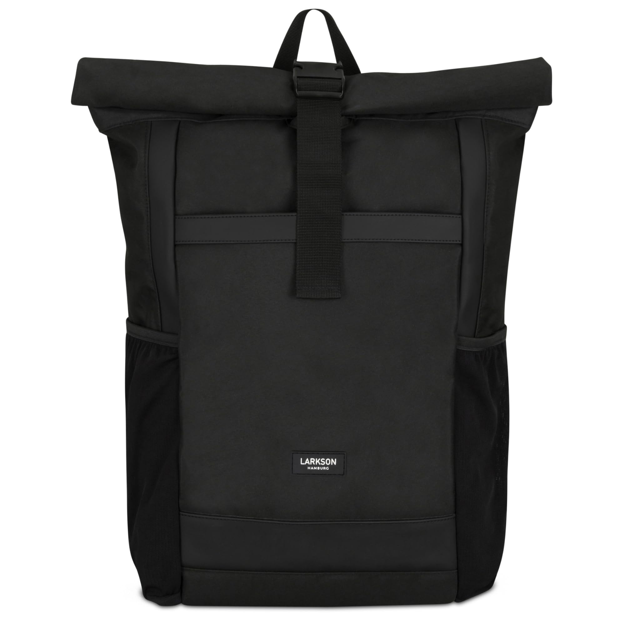 LARKSON Roll Top Backpack Women & Men Black - No 2 - Rucksack for University, School, Office - College Laptop Bag 16 Inches - Water-Repellent