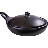 Authentic Chamba Saute Pan w/Cover &ndash; Elegant, All-Natural Black Clay Skillet for Frying, Cooking and Serving &ndash; Fry Pan is Stovetop &amp; Oven Safe - NOT Non-stick &ndash; Handmade in Colombia - 9 Inches