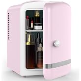 Electactic Mini Fridge, 4L/6 Cans Cosmetic Fridge for Bedroom, Pink | Retro Small Fridge for Makeup &amp; Beverage, Energy Saving, Low Noise, 120V AC/12V DC, Portable Cooler &amp; Warmer for Countertop