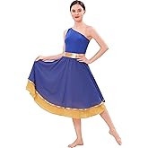 ODASDO Women Asymmetrical One Shoudler Praise Dance Tunic Costumes Chiffon Overlay Dress Lyrical Worship Liturgical Dancewear