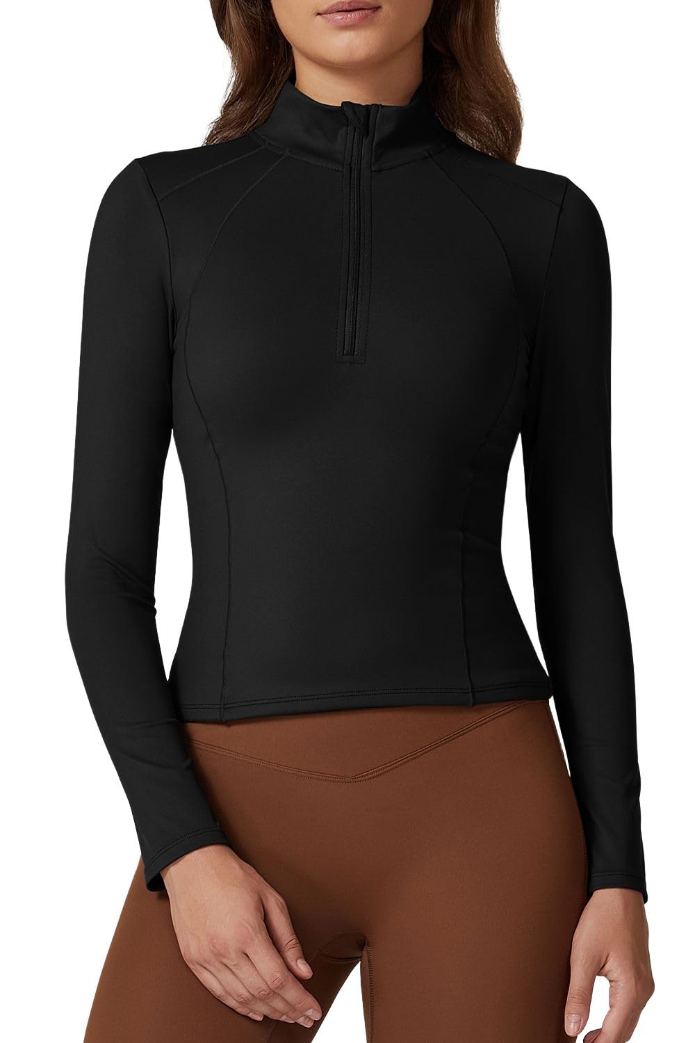 Women's Long Sleeve Workout Crop Top - Double Lined Sports Shirt For Gym & Yoga