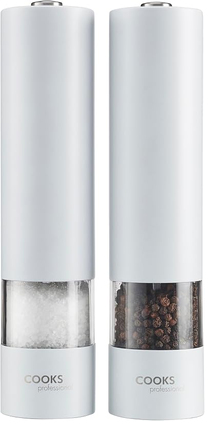 Cooks Professional Electric Salt and Pepper Mill Set White 4 AA Battery
