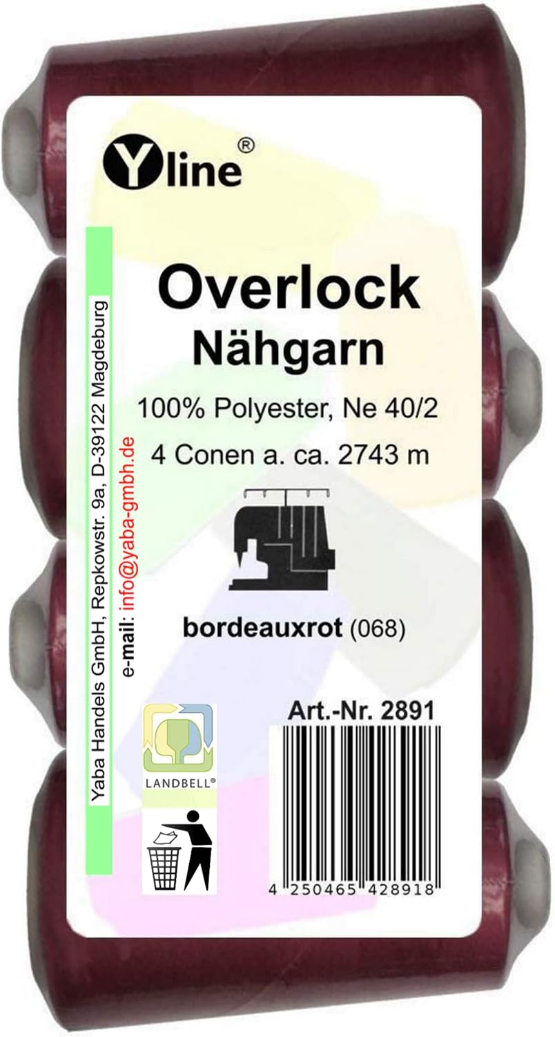 Set of 4 Bobbins Overlock Sewing Thread Bordeaux Red 2743 m NE 40/2 100% Polyester Sewing Thread Sewing Machine Thread 2891