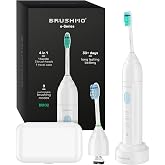 BRUSHMO E-Series Rechargeable Electric Toothbrush, 3 Modes, 2 Brush Heads | Choose from 4 Brush Head Styles by BRUSHMO, Wall Adapter Included, 30-Day Battery, 2-Minute Smart Timer, IPX7 Waterproof