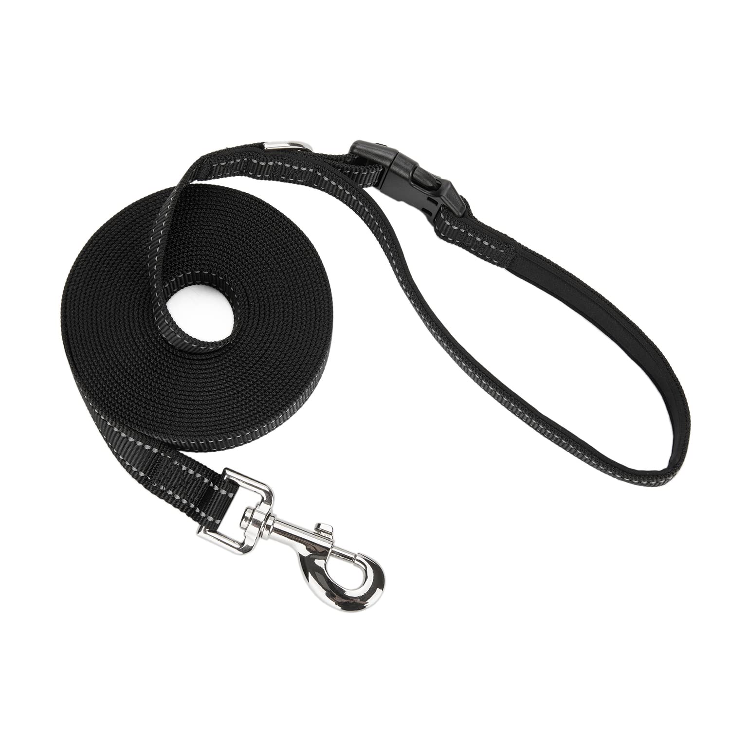 Petiry Training Lead For Dogs,10ft Reflective Nylon Long Line Leash With Soft Padded Handle For Puppy Traininig Recall Tracking Obedience,Black,3 Meters