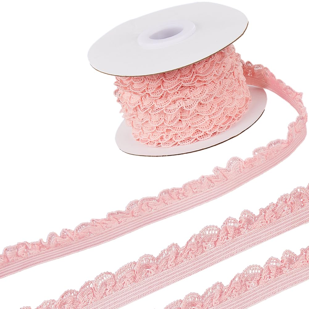 GORGECRAFT 10 Yards Elastic Lace Trim 13mm Wide Stretch Edge Ribbon Lingerie Edging Trimming Floral Pattern Crocheted Webbing for DIY Sewing Crafts Garment Gift Wrapping Headbands Wedding Supply Pink