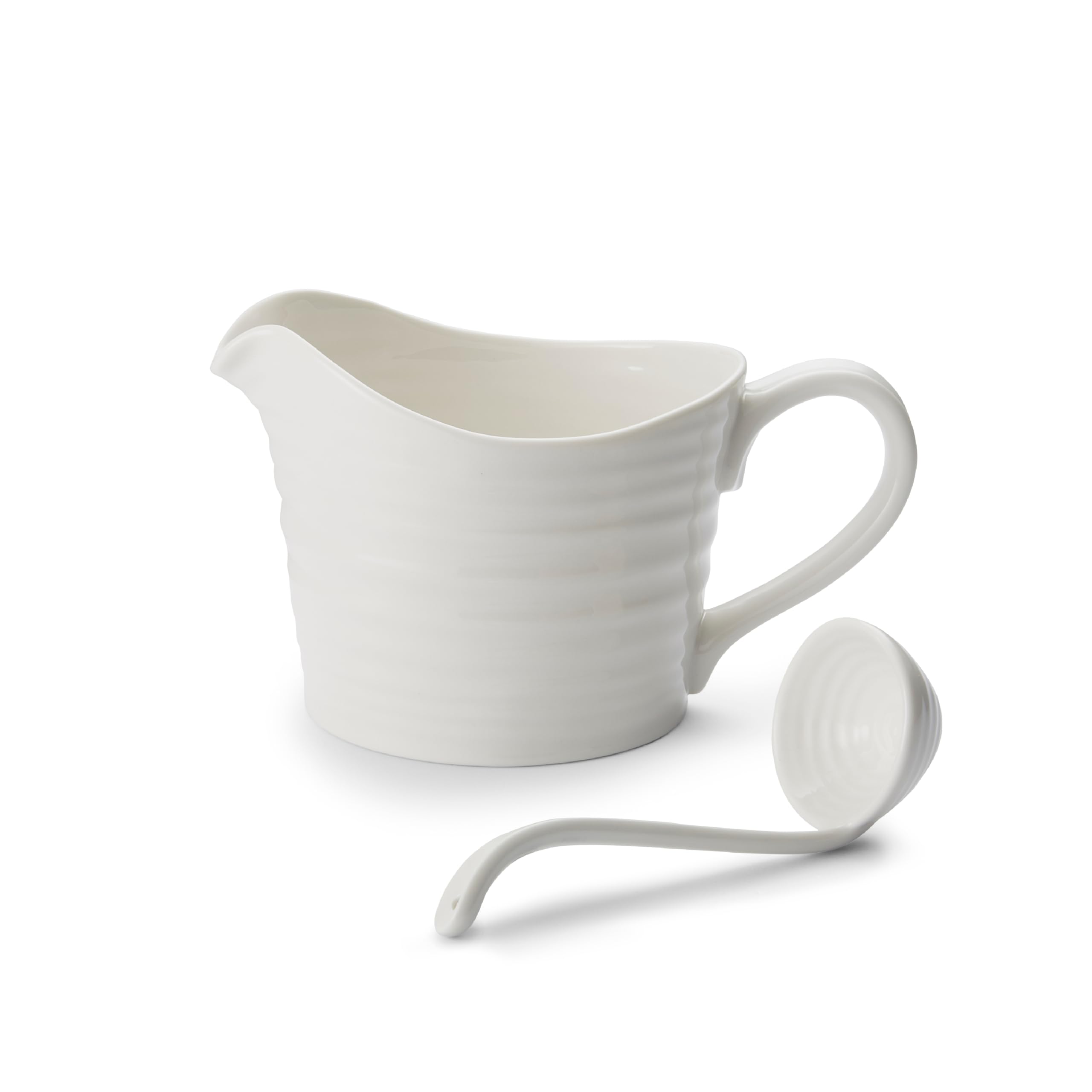 Portmeirion x Sophie Conran Sauce Jug and Mini Ladle - Elegant White Porcelain Gravy Jug, Dishwasher, Microwave & Oven Safe, Suitable for Everyday Dining or as a Gift