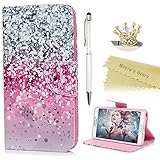 Note 3 Case, Mavis's Diary PU Leather Protective Wallet Case with Shockproof TPU Inner Bumper Magnetic Card Slot Flip Cover Made for Samsung Galaxy Note 3 with Dust Plug & Pen - Pink/Sliver