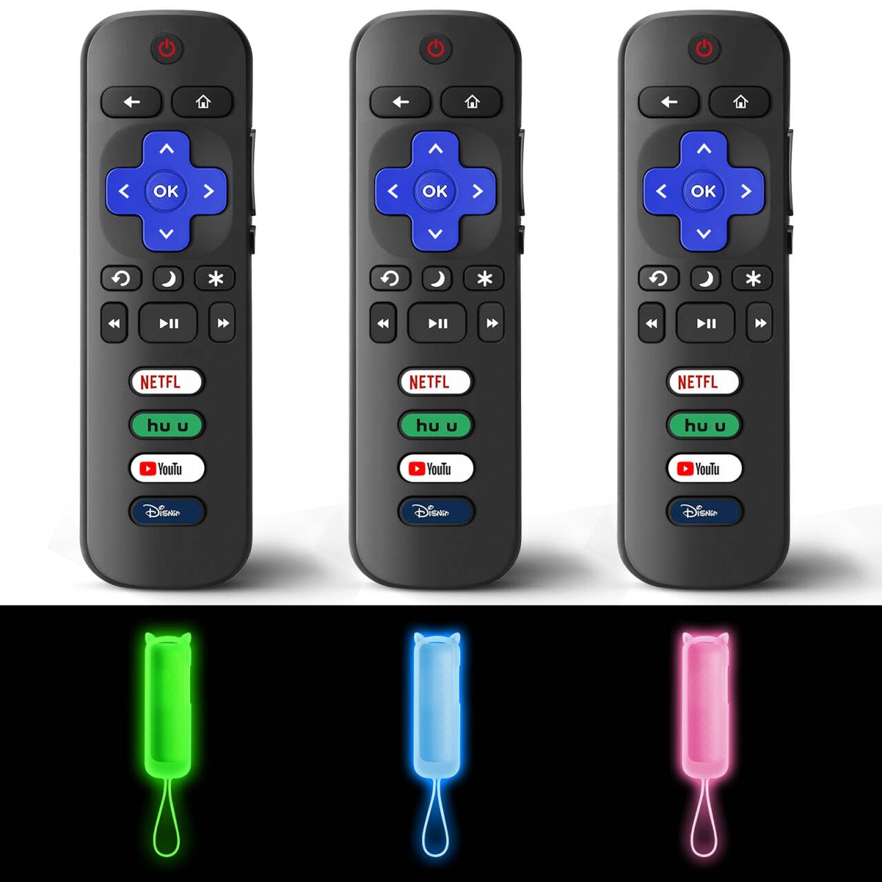 Photo 1 of (Pack of 3) Replacement Remote Only for Roku TV with Soft Protective Cover (Glow in The Dark), Compatible for TCL Roku/Hisense Roku/Onn Roku/Sharp Roku/Element Roku/Philips Roku Smart TV