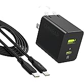 OMNIBAR 35W USB C Charger Block, 2-Port PD3.0 PPS Type C Wall Charger Fast Charging, Compact Foldable Power Adapter with USB C Cable for iPhone 17/16/15 Samsung Galaxy S25/S24 Pixel 10/9 iPad AirPods