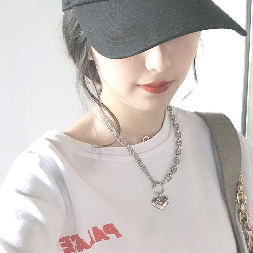 Huture Punk Rapper Style Necklace Jewelry Love Heart Shaped Pendant Retro Asymmetry Choker Collar Chain Necklace Locket Simple Shaped Plain Fine Gift for Women Teens Girls Charm, Silver : Clothing