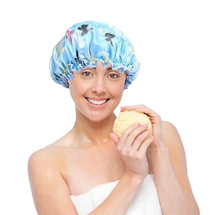 JUSTDOLIFE Bad Deckel Wasserdichte Elastische Doppelschicht Schmetterling Drucken Dusche Hut