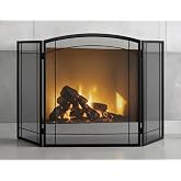 FEED GARDEN 3 Panel Fireplace Screen 48" W x 29" H Modern Foldable with Wrought Metal Decorative Mesh,Arch Heavy Duty Fire Spark Guard Cover for Home Decor Indoor, Black