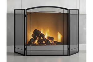 FEED GARDEN 3 Panel Fireplace Screen 48" W x 29" H Modern Foldable with Wrought Metal Decorative Mesh,Arch Heavy Duty Fire Spark Guard Cover for Home Decor Indoor, Black