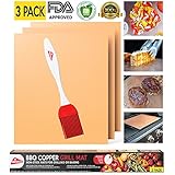 Copper GRILL MAT Set of 3 - PREMIUM NON STICK BBQ Gold Grill &amp; Baking Chef Mats - Reusable, FDA Approved, PFOA Free - Best for Gas, Charcoal &amp; Electric Grill