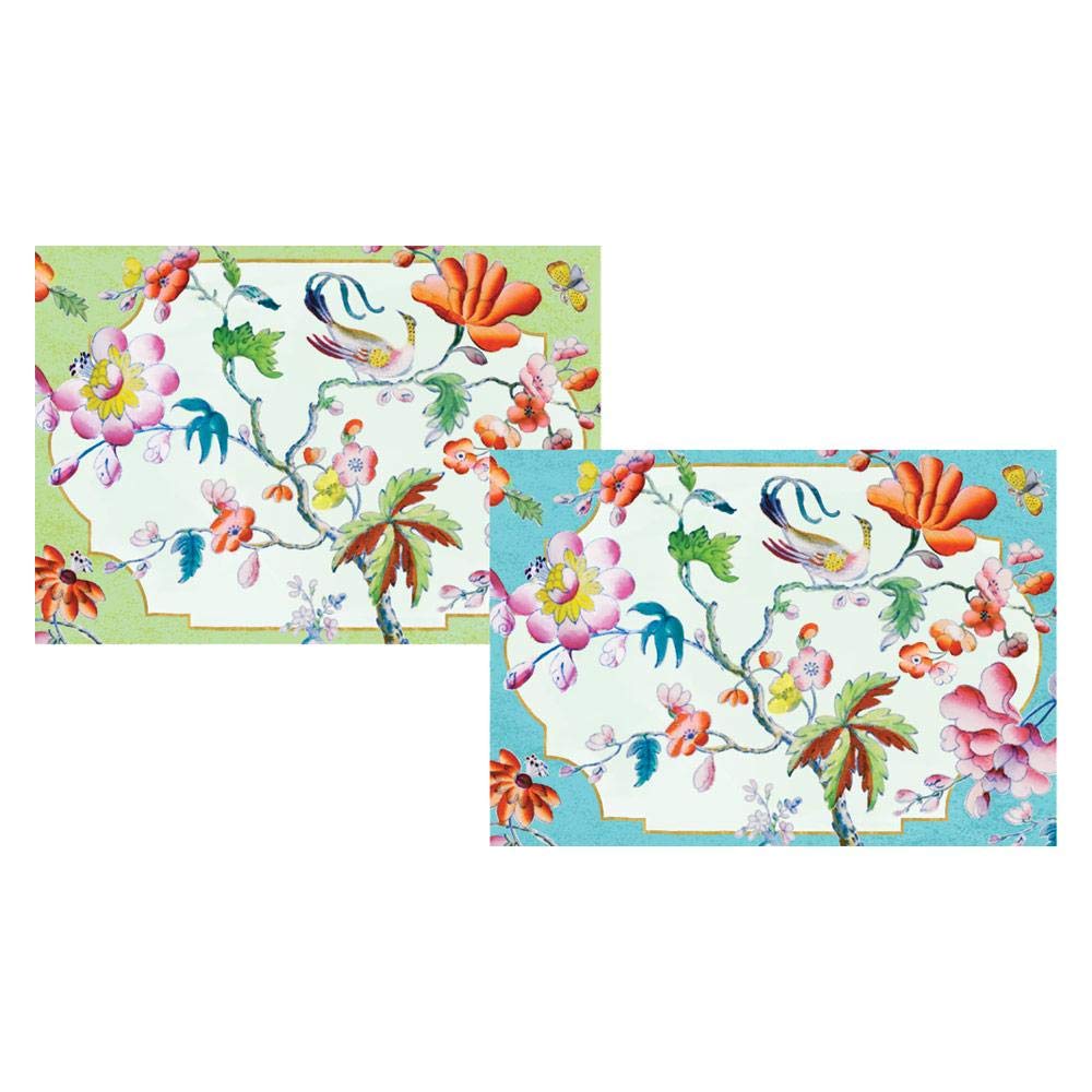 Caspari 8 Greeting Cards Notelets Blank & envelopes - Summer Palace Birds and Flowers