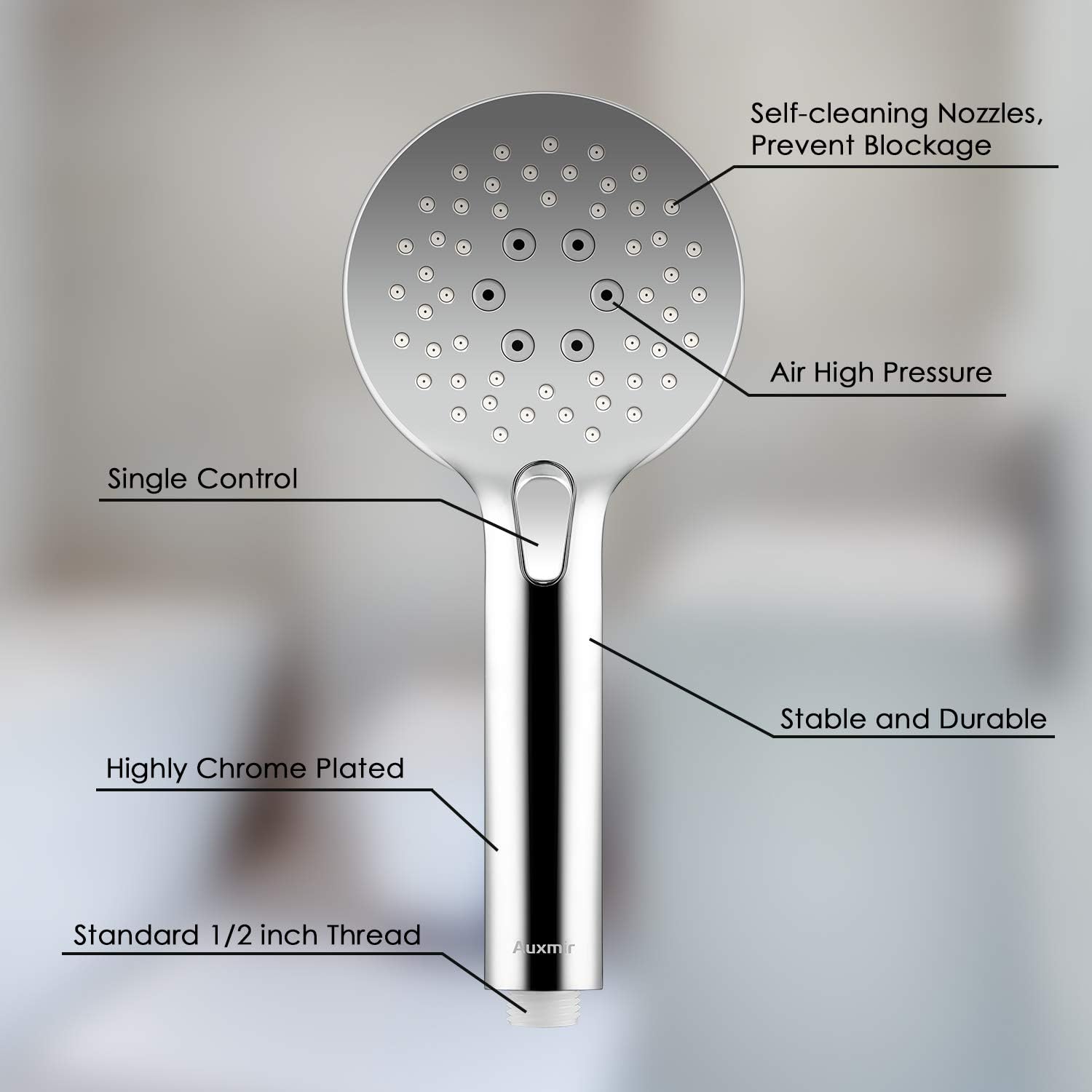 Spa Auxmir Duschkopf Chrome Handbrause Mit 3 5 Strahlarten Hochdruck Wassersparende Duschbrause Mit 100mm Durchmesser Fur Badezimmer Badausstattung Badaccessoires