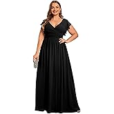 Ever-Pretty Plus Women's Bridesmaid Dress Chiffon Ruffles Sleeve Back Cutout Plus Size Formal Evening Gowns Dresses