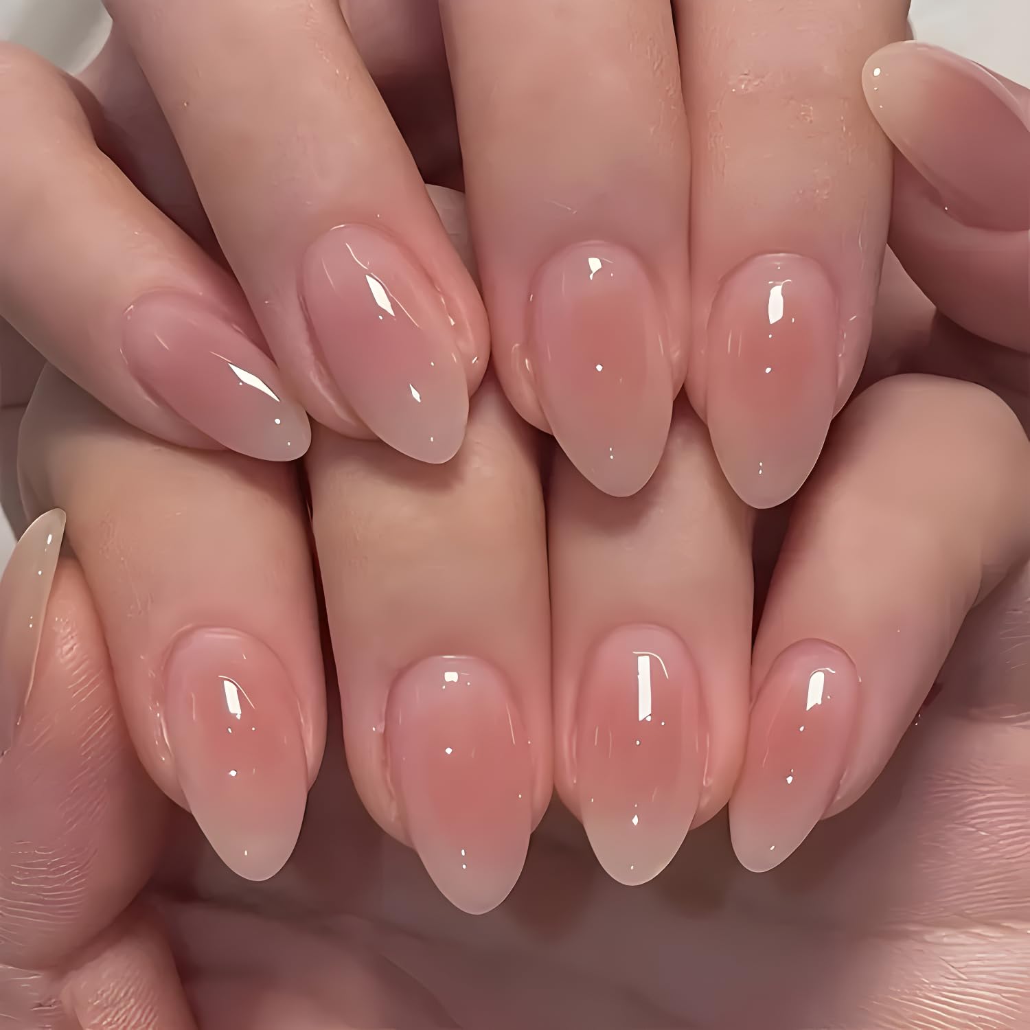 Photo 1 of 24Pcs Fake Nails Nude Press on Nails Short Almond False Nails Gradient Nails Press Ons Glossy Full Cover Stick on Nail DIY Acrylic Glue on Nail for Women and Girls