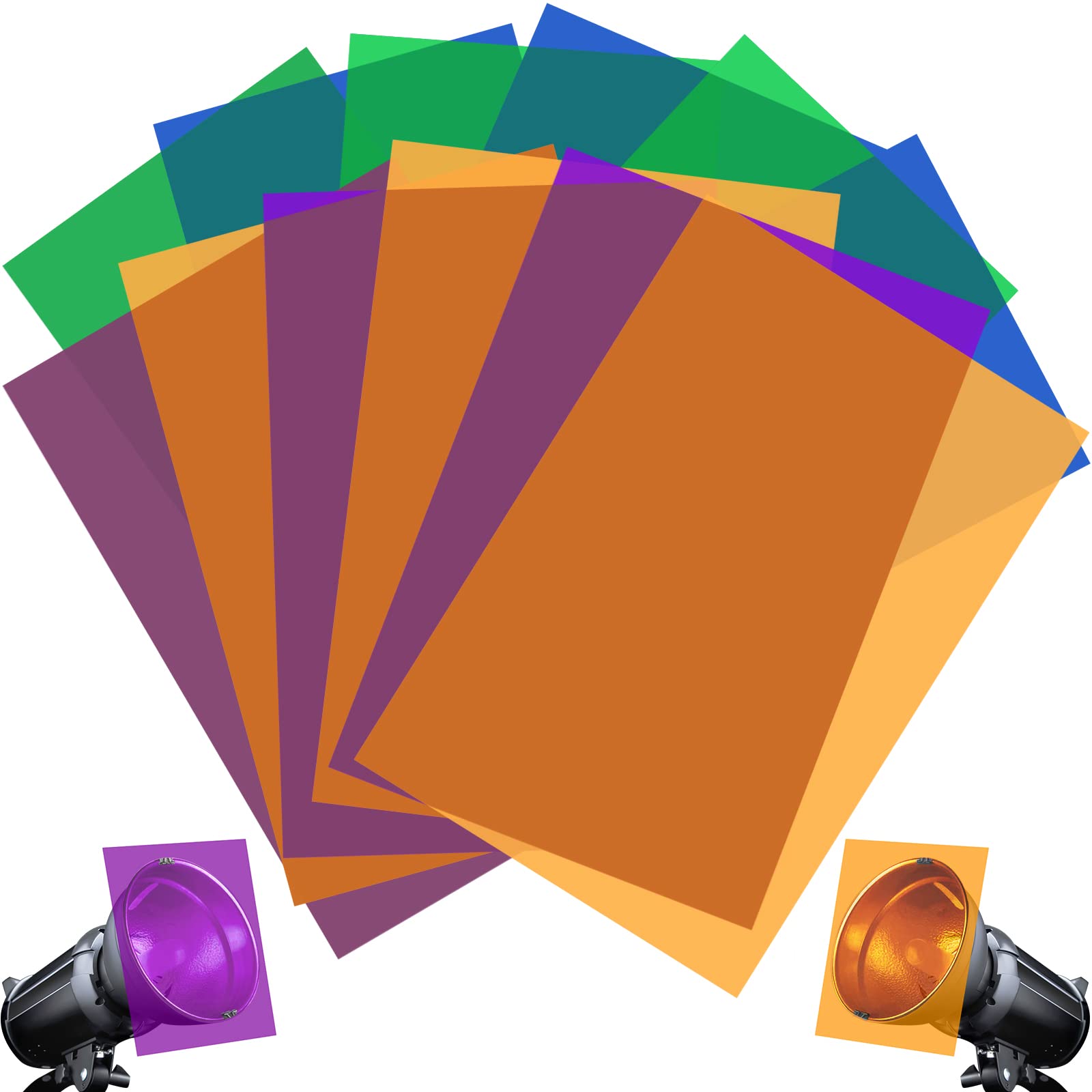 Photo 1 of Halloween Gel Filter, 12 Pcs Halloween Correction Gel Light Filter in 4 Colors, Transparent Color Film Plastic Sheets for Landscape Lights, Ground Lights and More, A4 Sizes